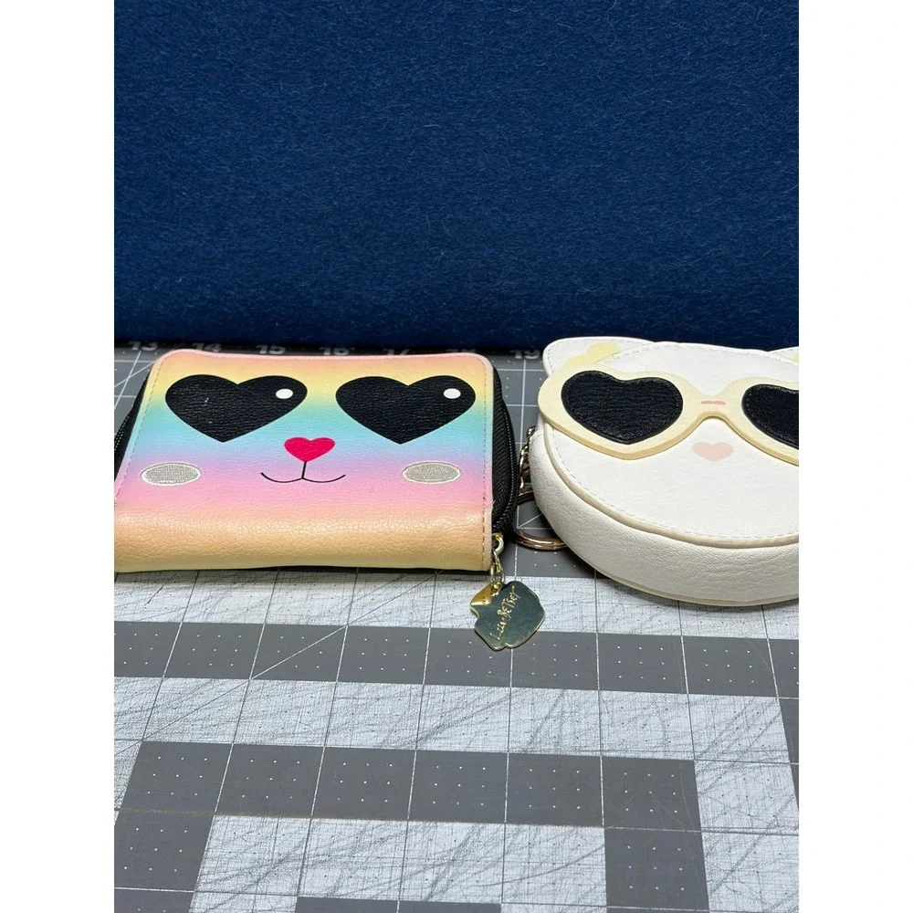 Luv Betsey Lauren Conrad Cat Wallet Coin Purse Set Rainbow White Heart Sunglass
